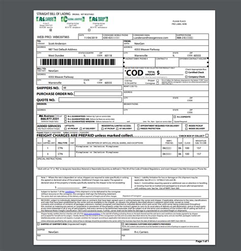 r&l carriers track with bill of lading.
